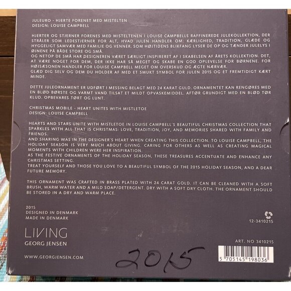 Georg Jensen 2015 Heart Unites With Mistletoe Christmas Ornament Box Denmark - Picture 5 of 5